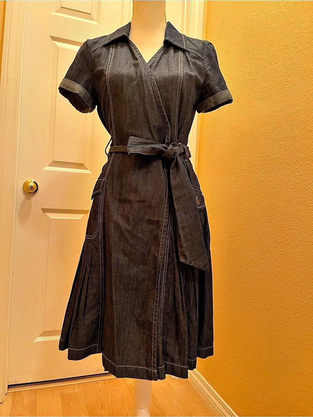 Nine West Denim Midi Wrap Dress Black Size Small Like New